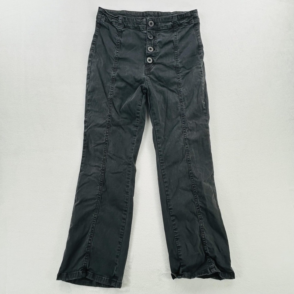 Free People Pants Womens 10 Black Button Fly Seamed Flare Stretch High Rise